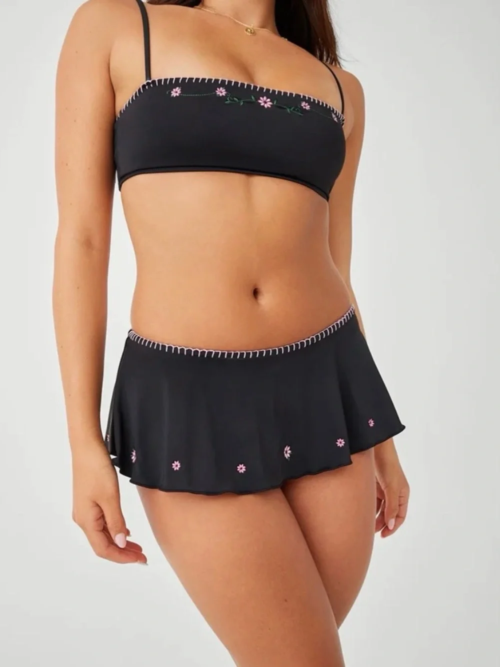Frankie’s bikini sea fairy black embroidered bikini set